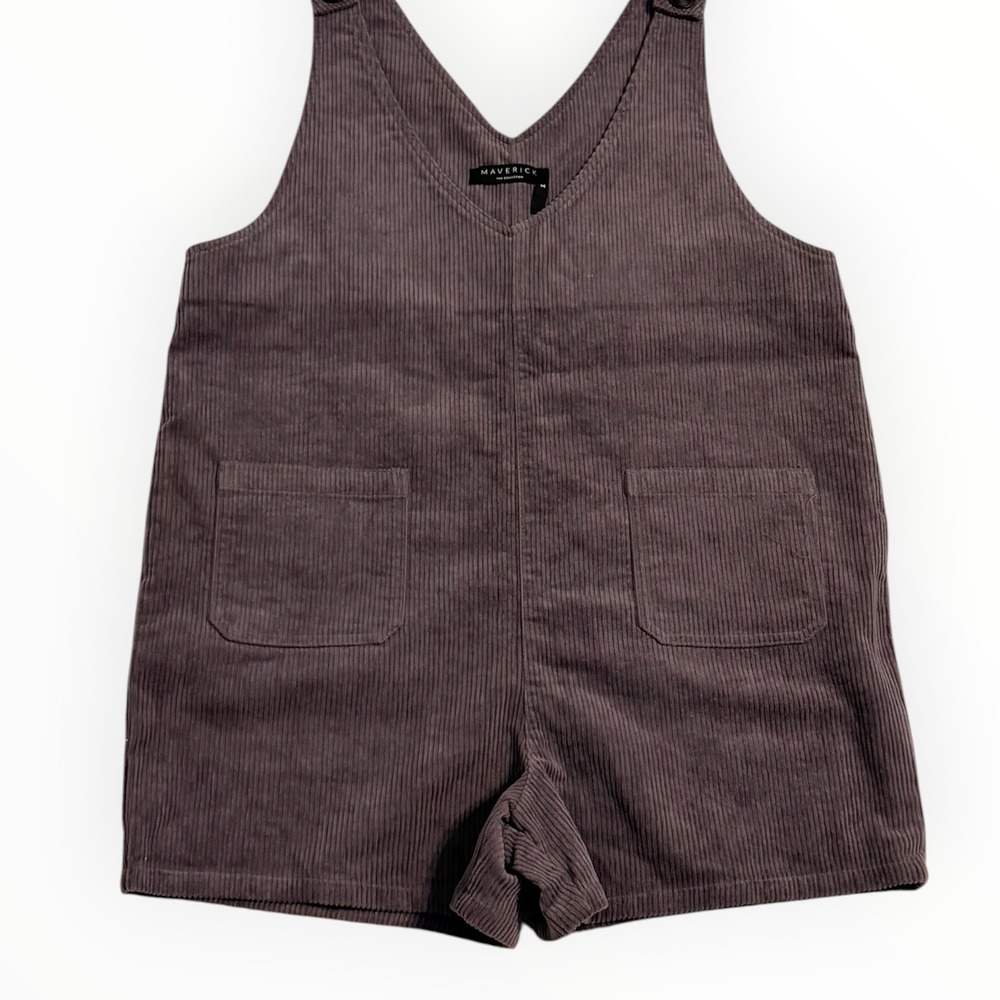 Maverick The Collection Brown Corduroy Sleeveless Romper Size M Utility Pockets - Picture 2 of 9